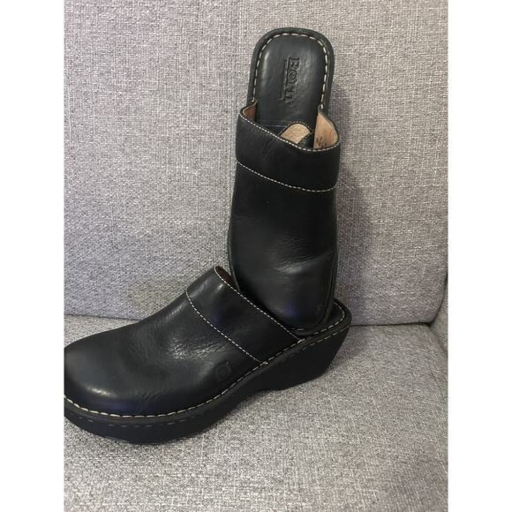 Born Black Leather Wedge Clog Sneakers - Women's